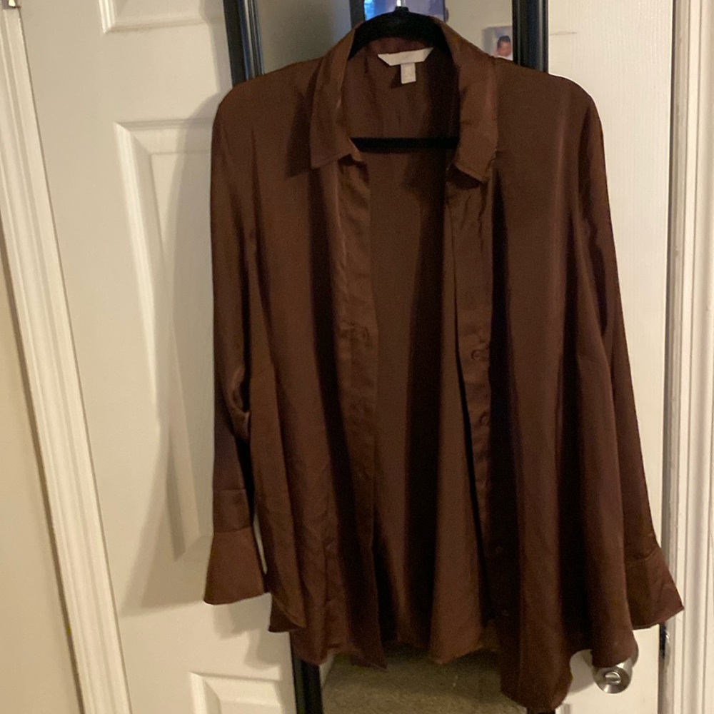 Brown soft shiny (satin) blouse